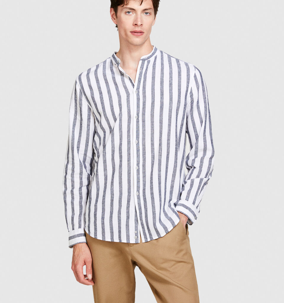 Mandarin collar shirt in linen blend - men's regular fit shirts - Dark Gray | Sisley image number 4